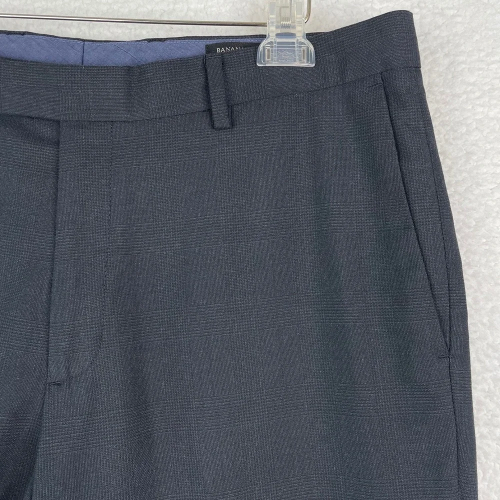 Banana Republic Mens 35x30 Dark Gray Glen Plaid Standard‎ Fit Dress Pants Slacks